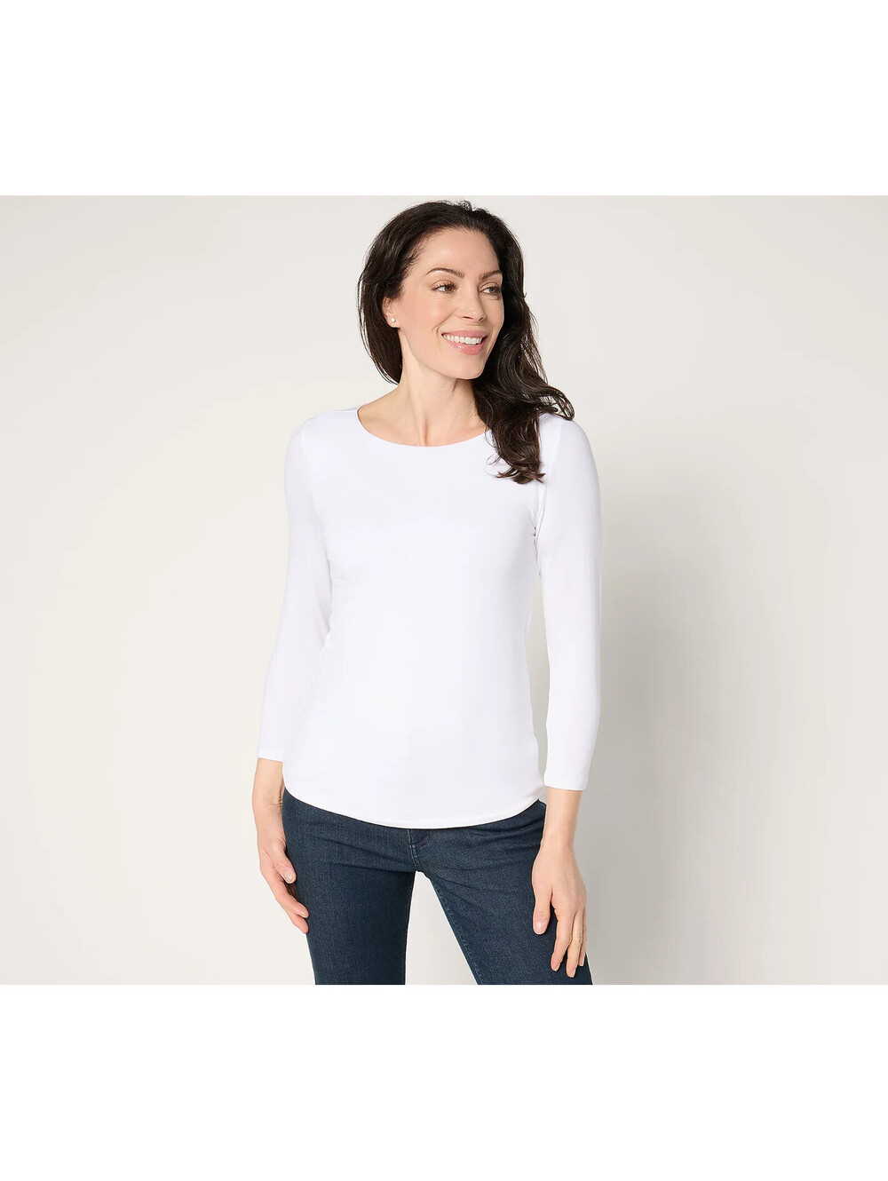 Joan Rivers Wardrobe Builders ButterSoft 3/4 Sleeve Top WHITE Size XXS